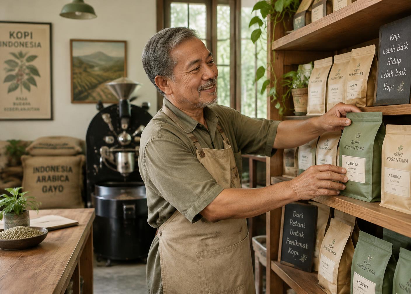 Seorang purnabakti mengelola usaha kopi miliknya